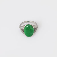 Art Deco GIA 3 carat jade French cut diamond platinum ring