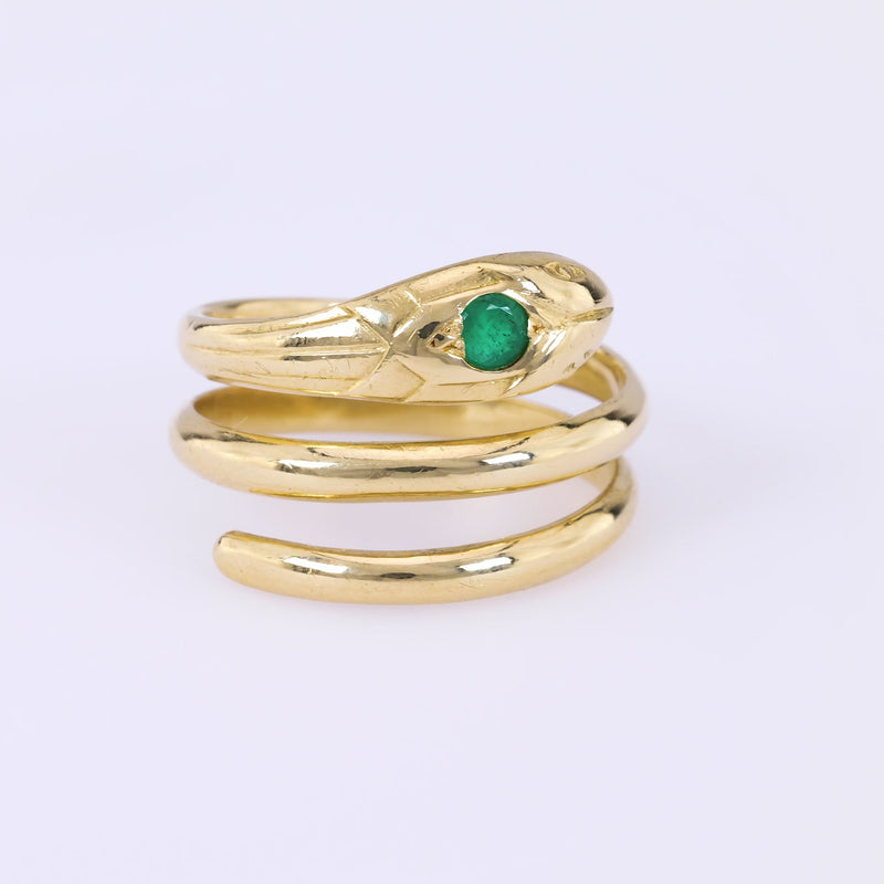 French Victorian Emerald 18K Yellow Gold Snake Ring