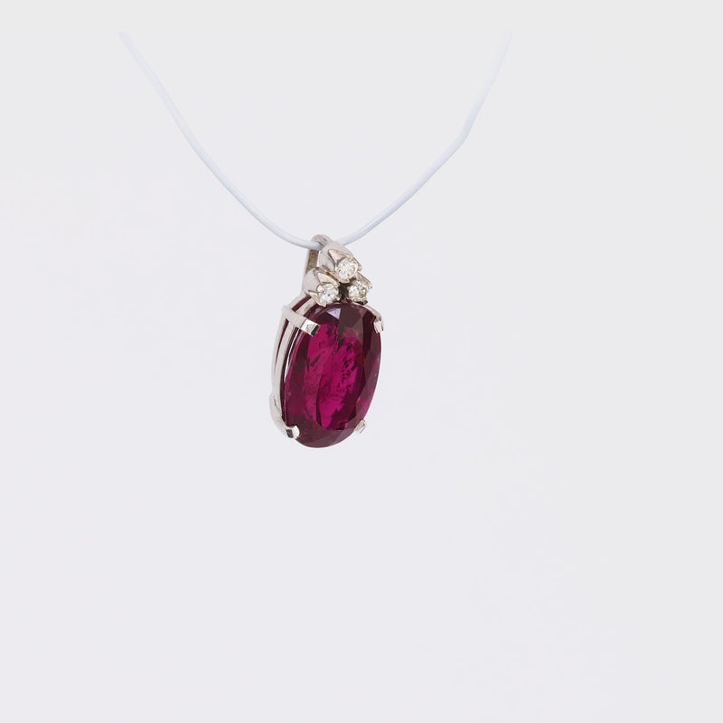 Mid Century 4.8 Carat Pink Tourmaline Diamond Platinum Pendant