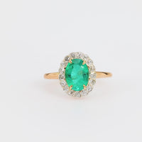 GIA 1.40 carat emerald diamond 14k yellow gold silver cluster ring