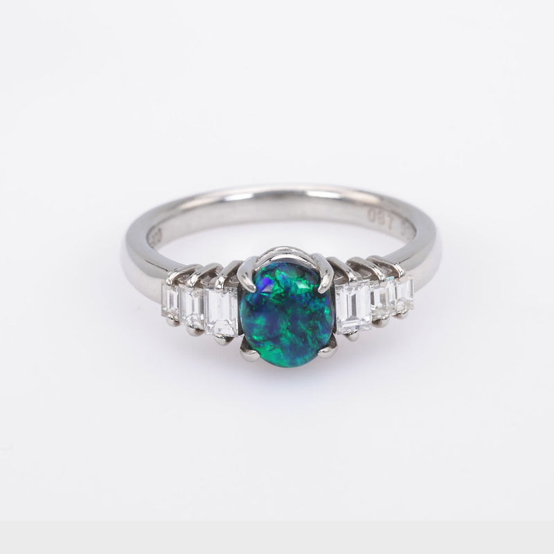 Vintage Black Opal Diamond Platinum Ring