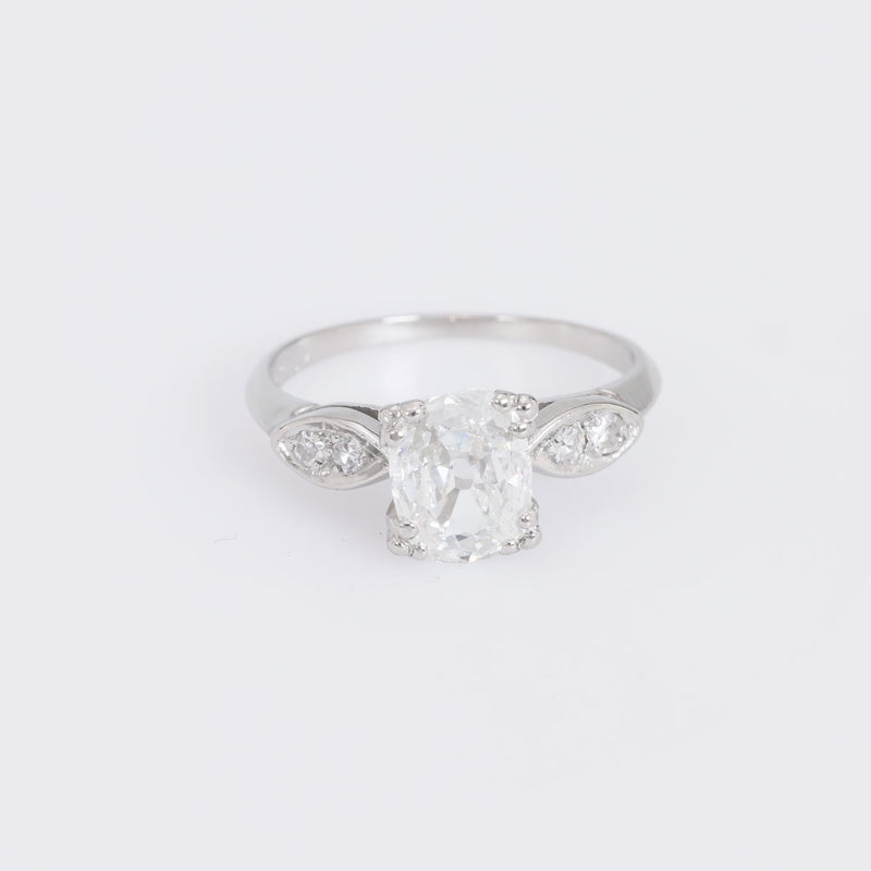 Art Deco GIA 1.51 carat cushion cut platinum solitaire engagement ring