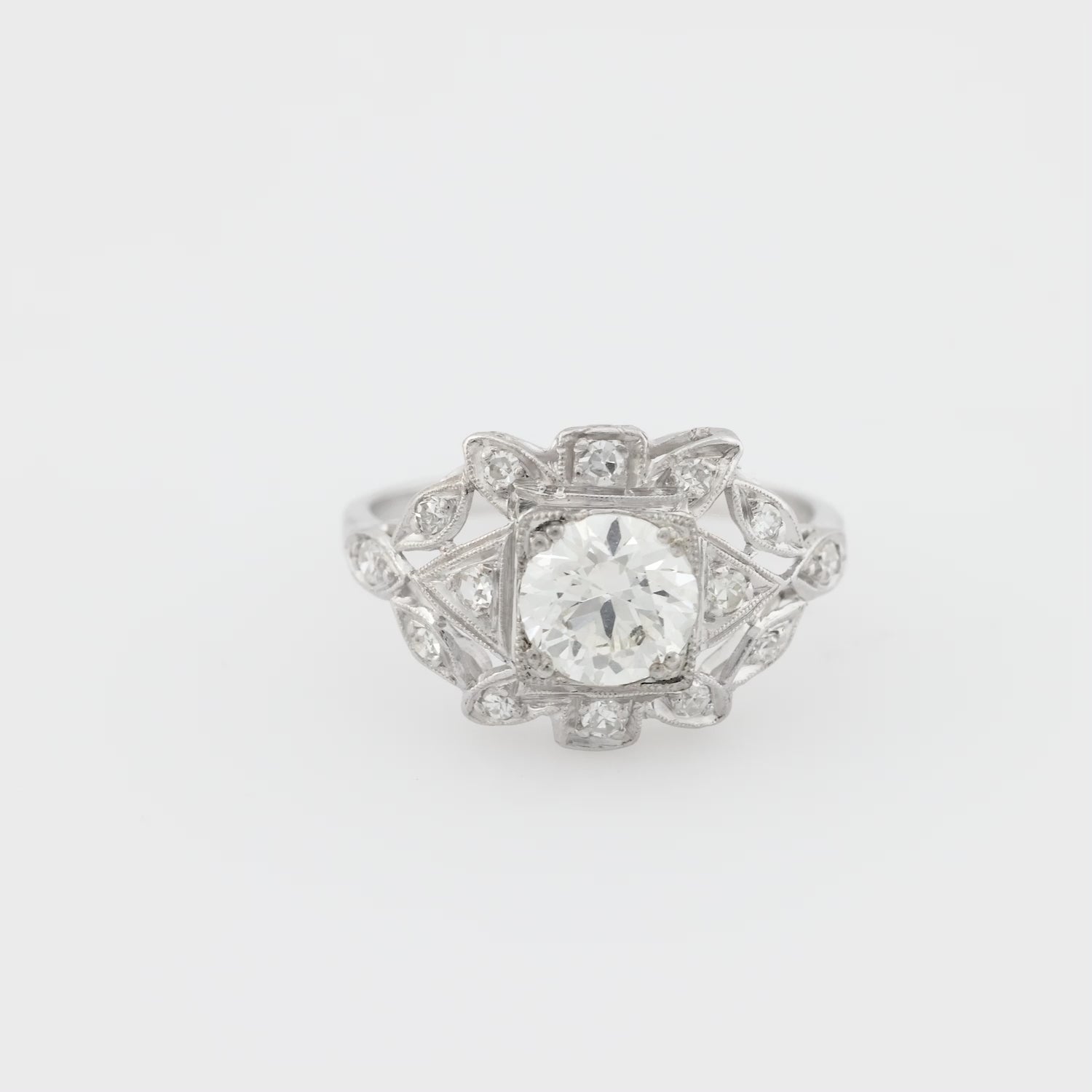 Art Deco GIA .81 carat diamond platinum engagement ring
