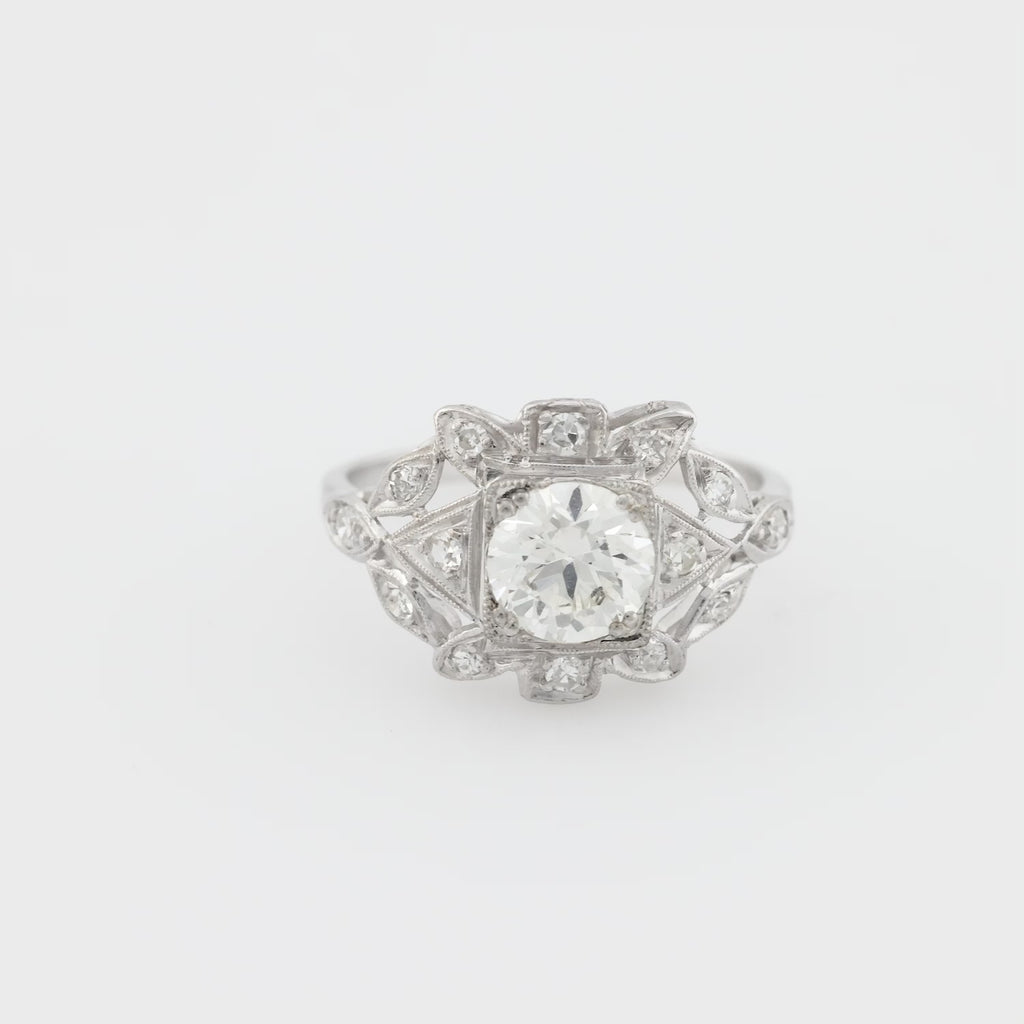 Art Deco GIA .81 carat diamond platinum engagement ring