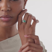 Art Deco style diamond emerald platinum toi et moi ring