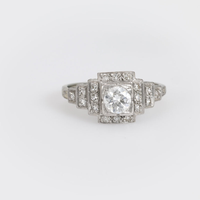 Art Deco 14k white gold diamond engagement ring