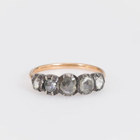 Georgian rose cut diamond 18k rose gold silver five stone ring