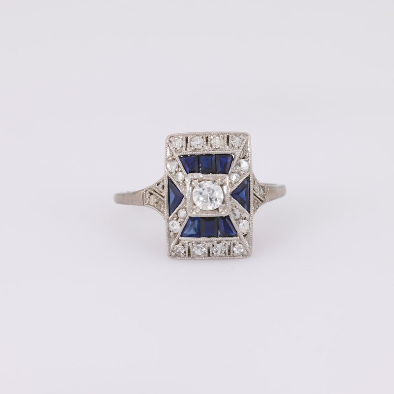 Art Deco Diamond Sapphire Platinum Ring