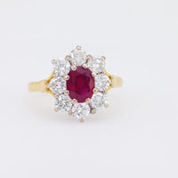 GIA 1.2 Carat Burma Ruby Diamond 18K Yellow and White Gold Cluster Ring