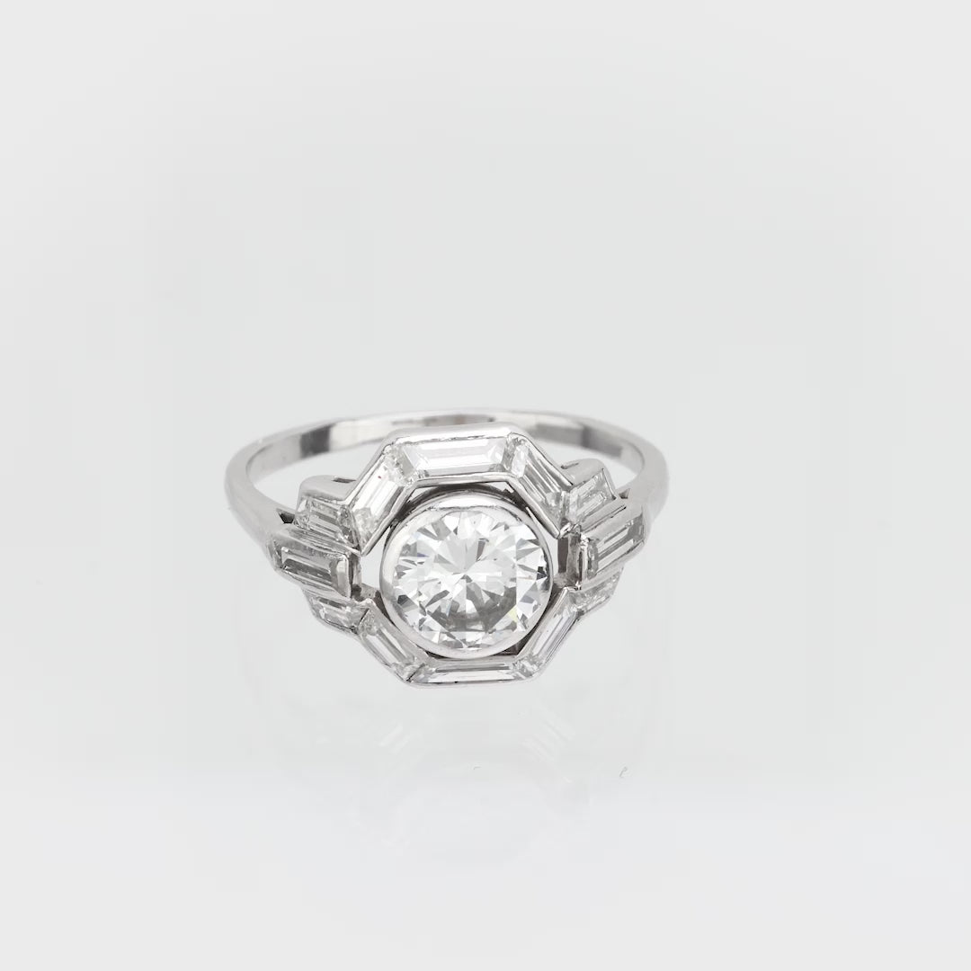 French Art Deco 1.10 carat diamond platinum engagement ring
