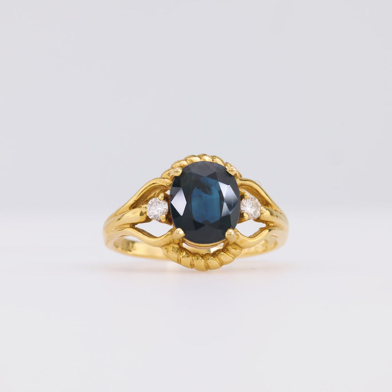 Vintage 1.93 Carat Oval Cut Sapphire Diamond 18K Yellow Gold Braided Ring