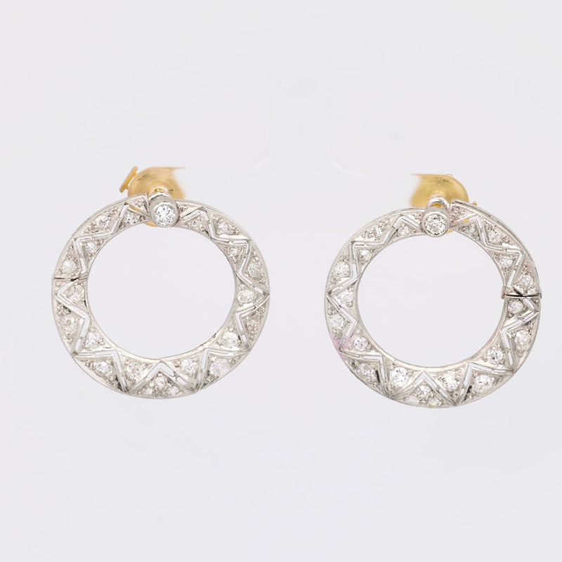 Art Deco Diamond Platinum and 18K Yellow Gold Hoop Earrings