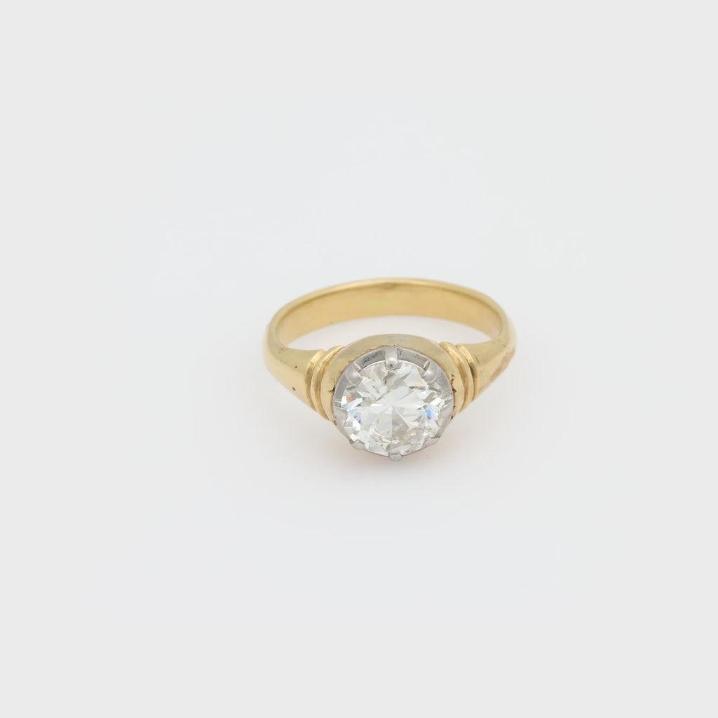 Edwardian 2.10 carat old European cut diamond 18k yellow gold engagement ring