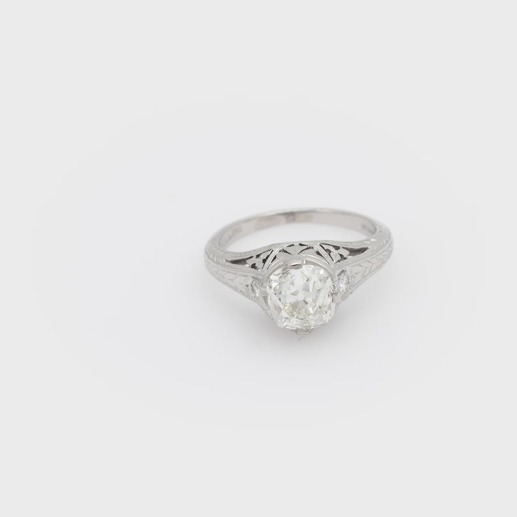 Art Deco GIA 1.65 carat diamond platinum engagement ring