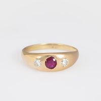 Vintage ruby diamond 14k yellow gold three stone ring