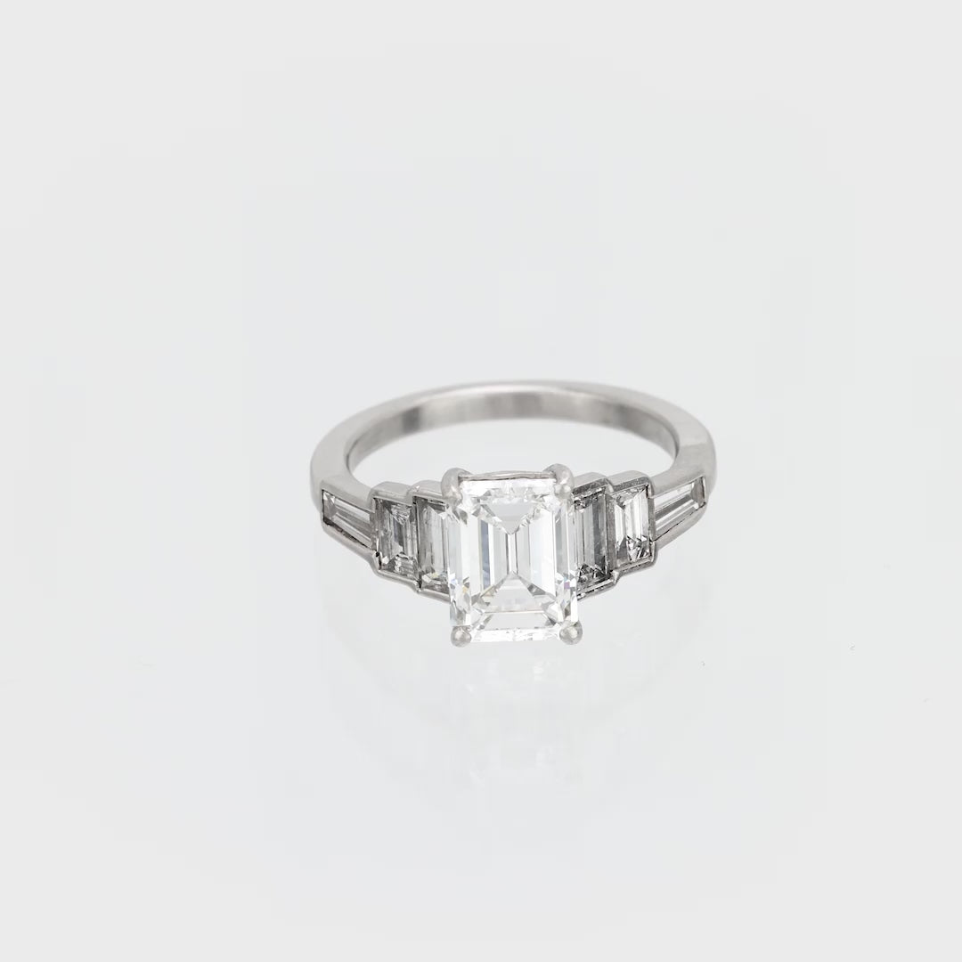 Art Deco GIA 2.01 carat emerald cut diamond platinum engagement ring