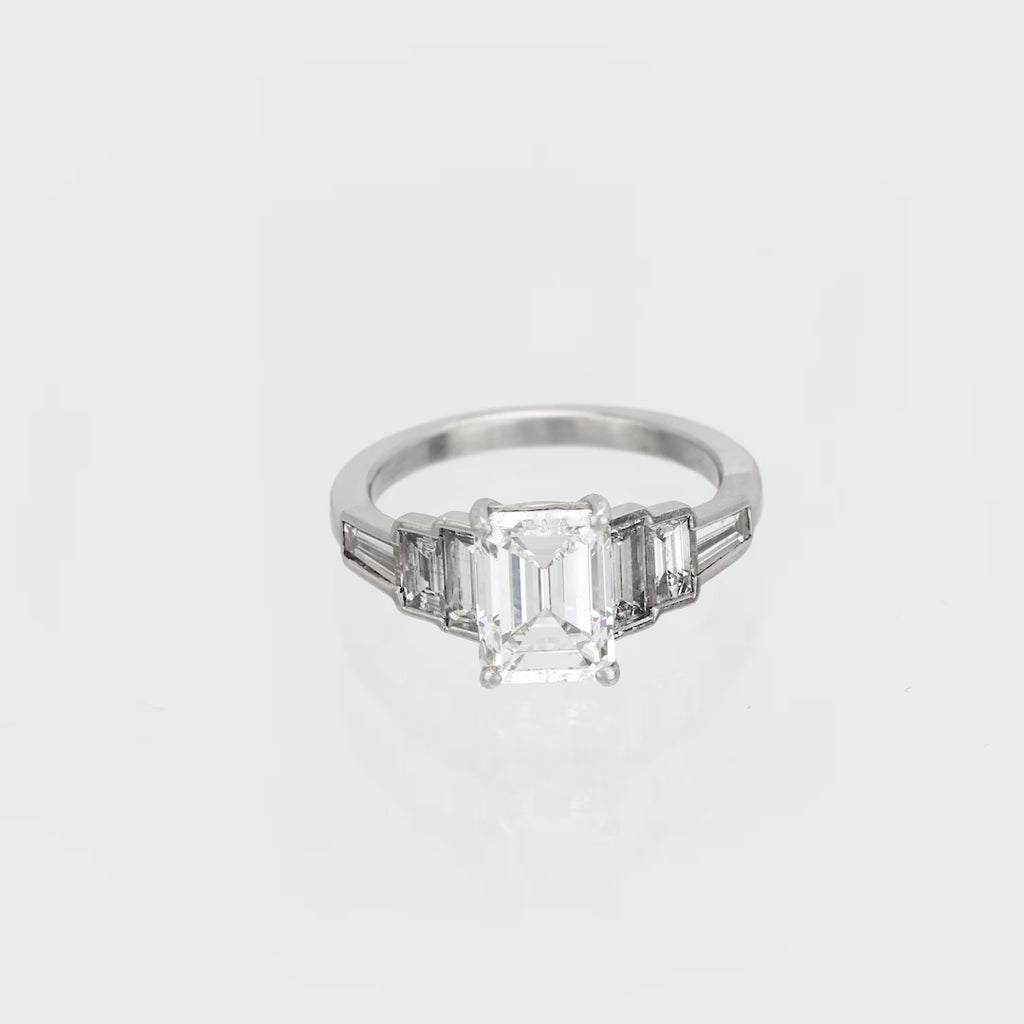 Art Deco GIA 2.01 carat emerald cut diamond platinum engagement ring