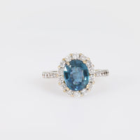 Vintage sapphire diamonds 18k white gold halo ring