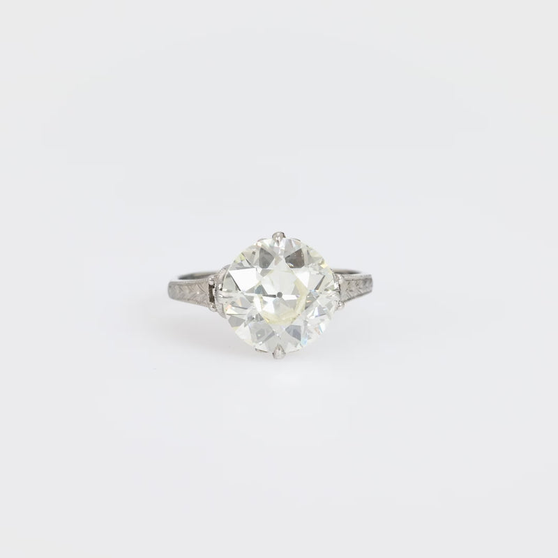 Antique GIA 2.88 carat old European cut diamond 9k white gold engagement ring