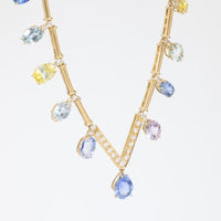 Exceptional GIA 58.56 carat sapphire diamond 18k yellow gold necklace