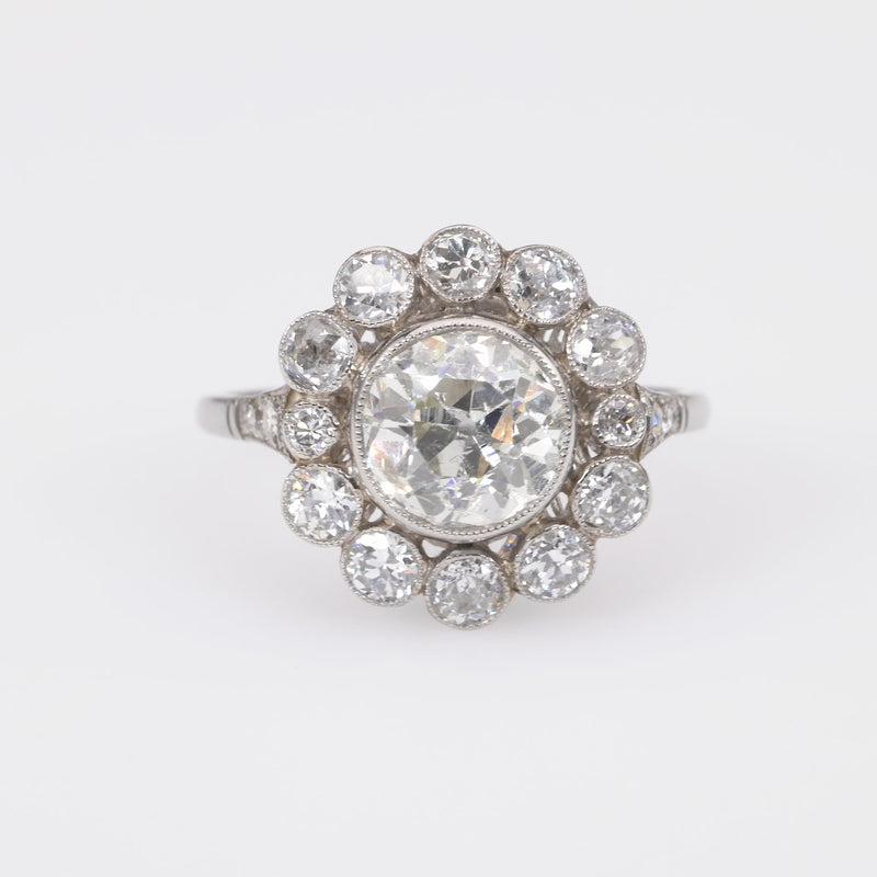 Art Deco Inspired Diamond Platinum Cluster Ring