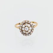 Victorian old mine cut diamond 18k yellow gold cluster ring