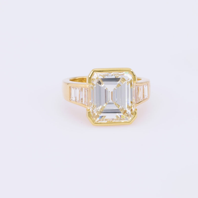 French GIA 7.4 Carat Asscher Cut Diamond 18K Yellow Gold Engagement Ring