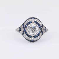 Art Deco Inspired 1.22 Carat Diamond Sapphire Platinum Ring