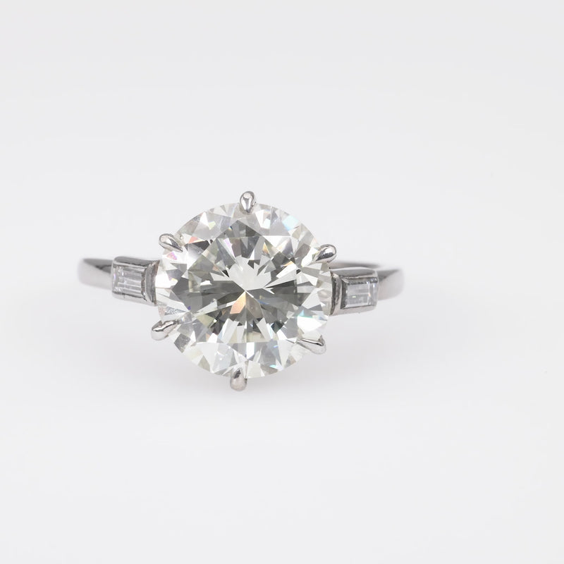 Mid-Century GIA 3.77 Carat Round Diamond Platinum Engagement Ring