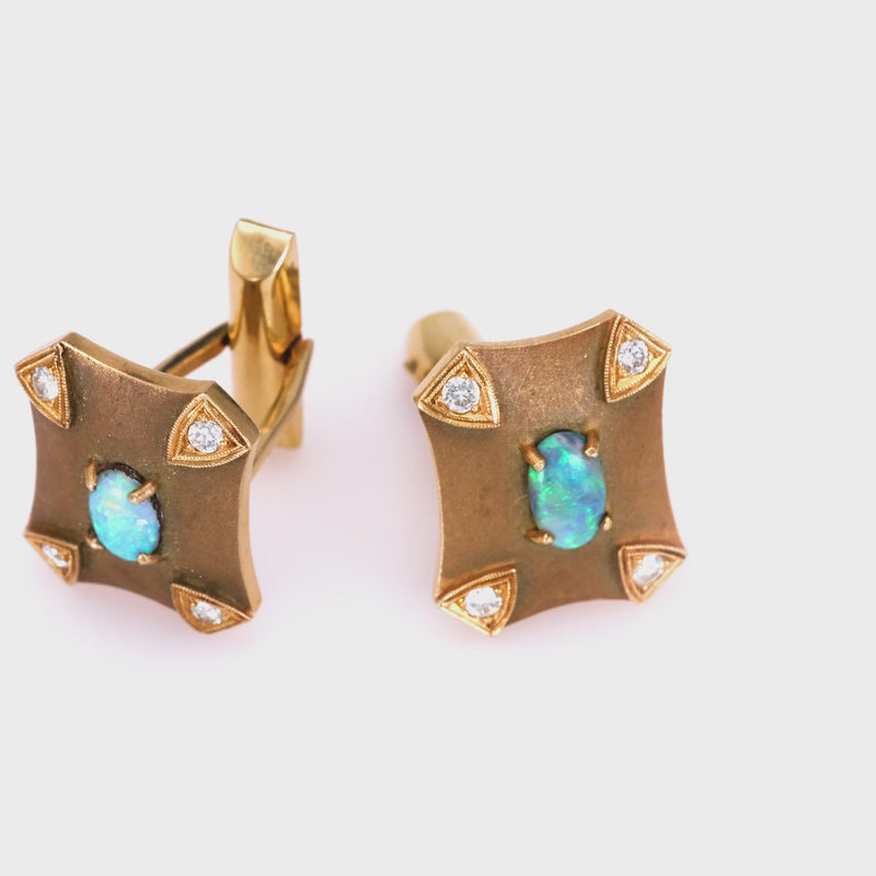 Vintage Opal Diamond Gold Cufflinks