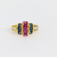 Vintage ruby sapphire diamond 18k yellow gold ring