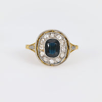 Edwardian sapphire diamond 18k yellow gold cluster ring