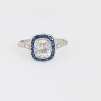 Art Deco style diamond sapphire platinum halo ring