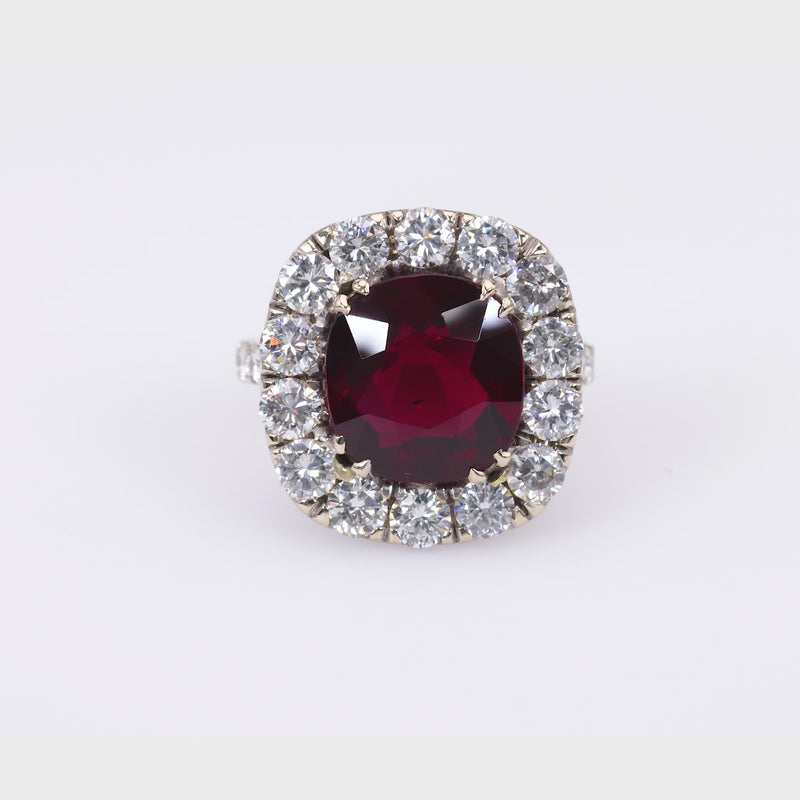 Vintage 5.06 Carat Cushion Cut No Heat Ruby Diamond Ring