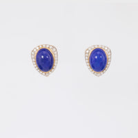 Vintage Lapis Lazuli Diamond 14K Yellow Gold Earrings