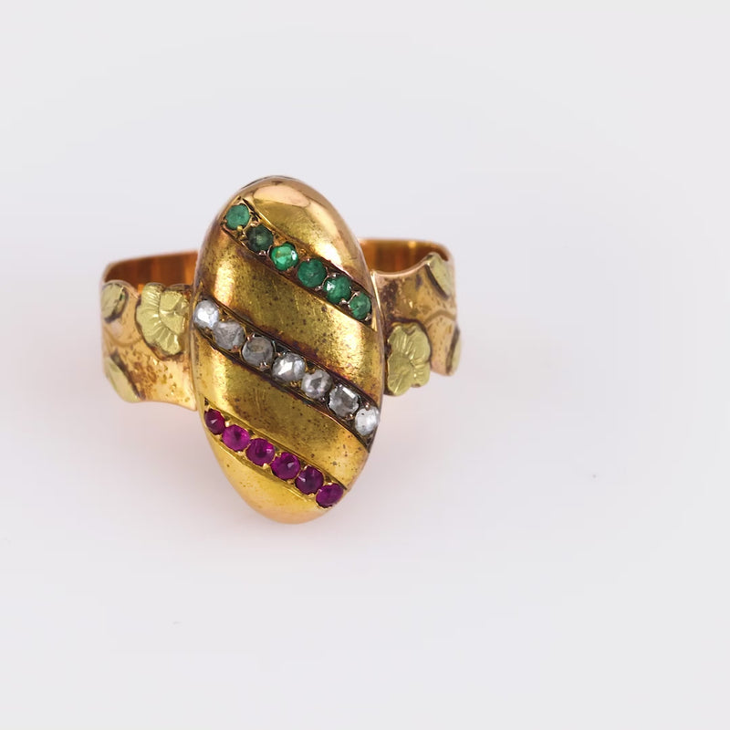 Victorian French Ruby Diamond Emerald Gold Ring