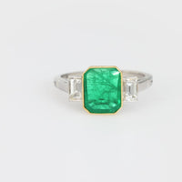 Vintage emerald diamond platinum and 18k yellow gold ring