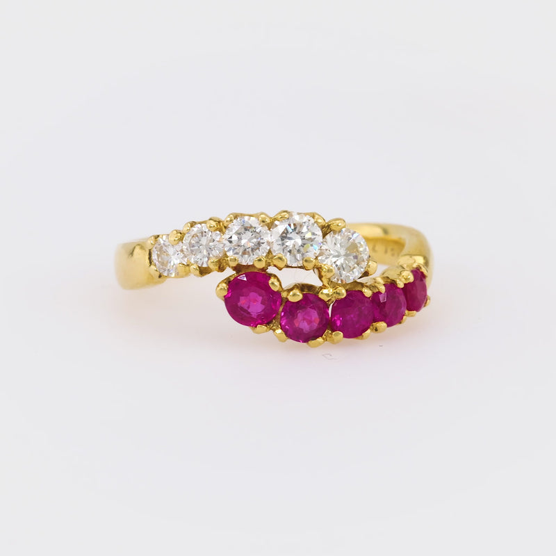 Vintage Ruby Diamond 18K Yellow Gold Bypass Ring