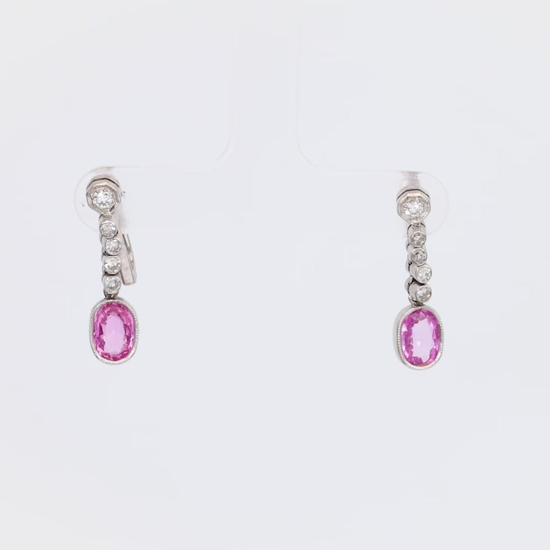 Pink Sapphire and Diamond Drop Earrings