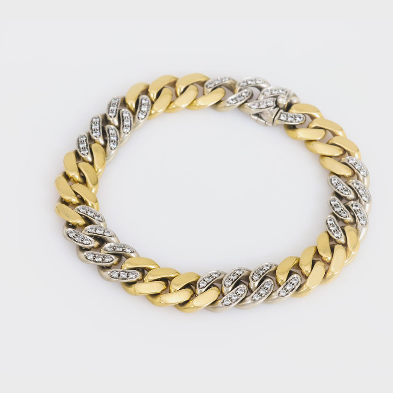 French diamond 18k yellow and white gold curb link bracelet