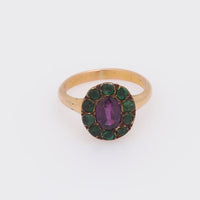 Victorian purple sapphire emerald 14k yellow gold cluster ring