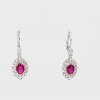 Pair of Art Deco Revival Ruby Diamond 18k White Gold Drop Earrings