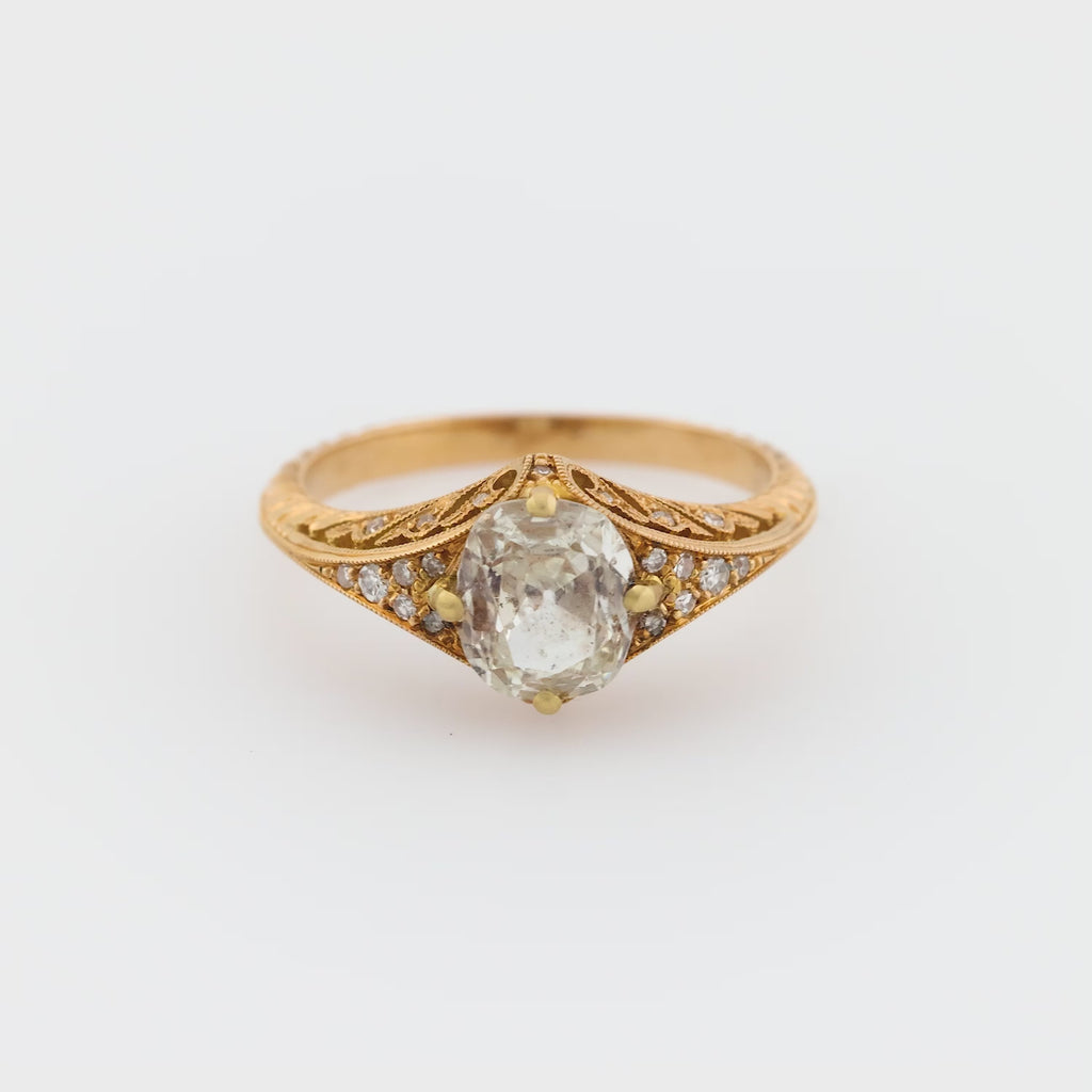 Modern GIA 1 carat old mine diamond 18k yellow gold engagement ring