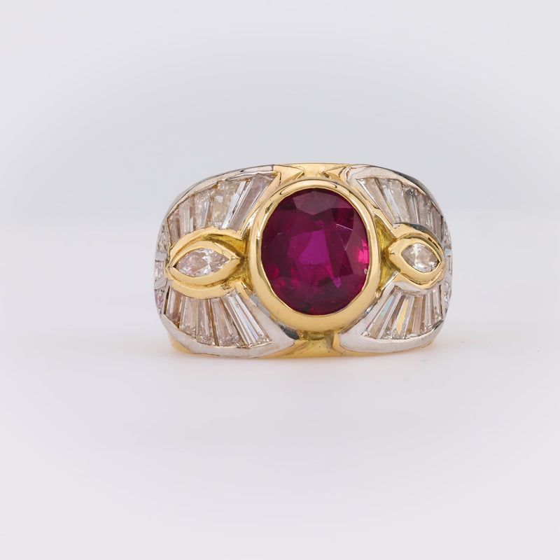 Vintage 2.3 Carat Oval Ruby Diamond 18K Yellow Gold Cocktail Ring