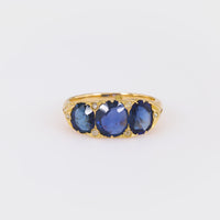 Victorian French 2.00 Carat Oval Sapphire Diamond 18K Yellow Gold Band