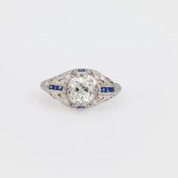 Art Deco GIA 1.14 carat old mine cut diamond sapphire platinum ring