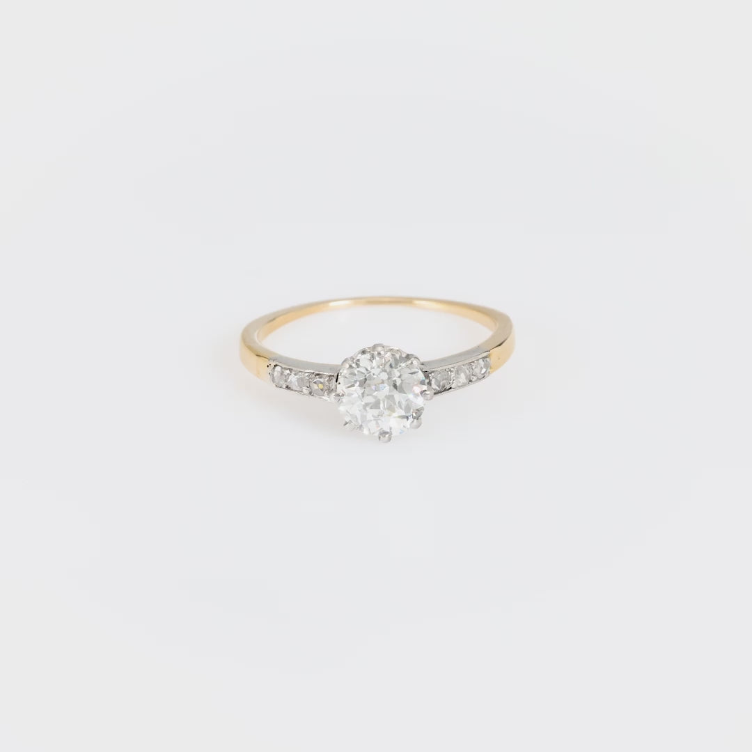 French GIA 1.19 carat round brilliant diamond 18k yellow gold engagement ring