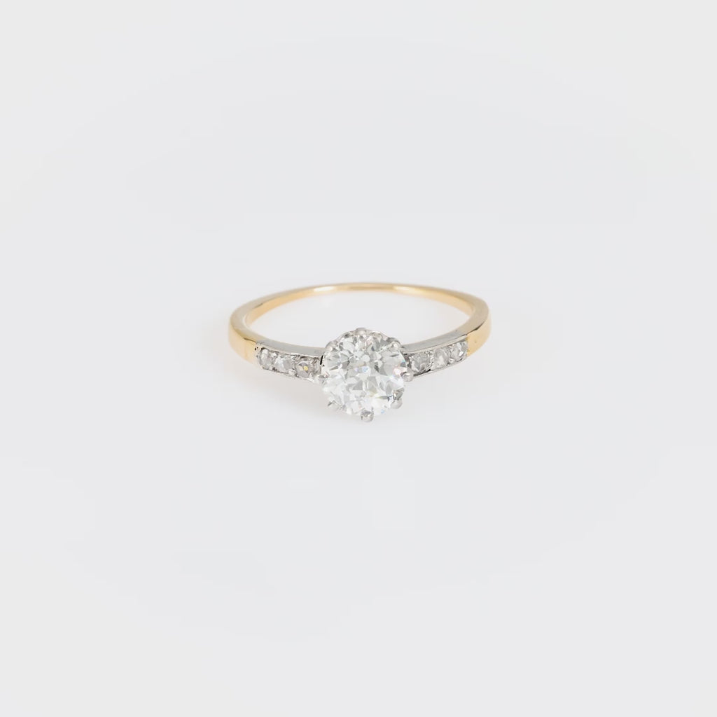 French GIA 1.19 carat round brilliant diamond 18k yellow gold engagement ring