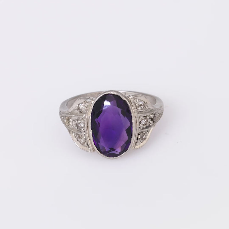 Art Deco 2 carat amethyst old mine diamond platinum ring