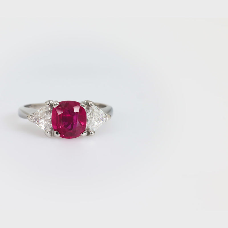 Mid-Century GIA 1.56 carat ruby platinum diamond ring